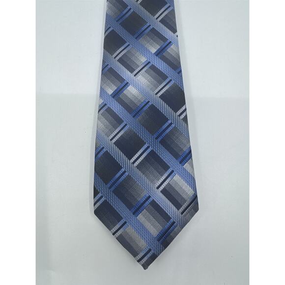 Zenio Blue, Grey and Silver Plaid Men's Neck Tie - Picture 2 of 14